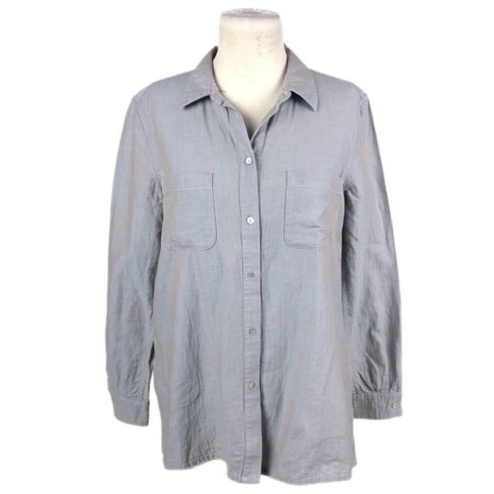 Elemente Clemente Gray Cotton Silk Button Up Long Sleeve Tunic Blouse Size Small